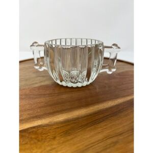 Vintage Clear Glass Sugar Dish with Handles Ribbed Sides